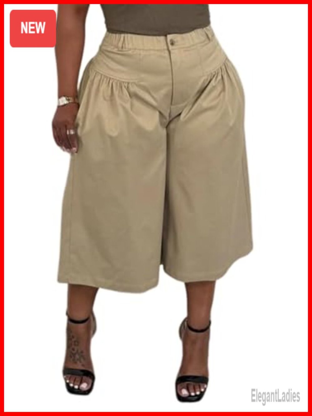 Wide Leg Capri Pants Pleated High Rise Cropped Palazzo Casual